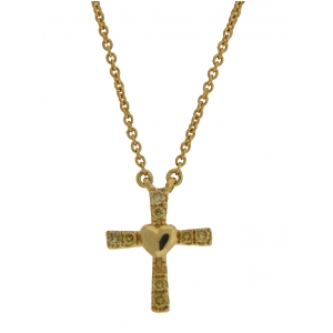 Yellow Diamond Cross & Heart 18k Gold Necklace