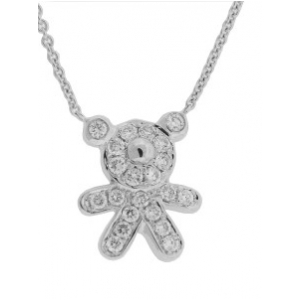 Pave Diamond 18k White Gold Teddy Bear Pendant Necklace
