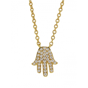 Pave Diamond Hamsa Hand 18k Yellow Gold Necklace