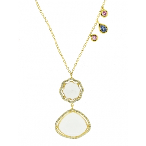 11.16ct White Topaz Gemstone & Diamond 18k Yellow Gold Necklace