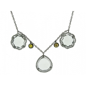 18k Black Gold Diamond & 8.99ct White Topaz Multi Circle Shape Gemstone Necklace