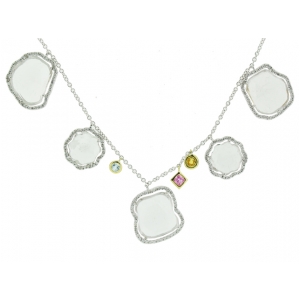 25.76ct Multi White Topaz Gemstone 18k Solid White Gold Necklace