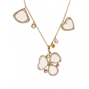 18k Pink Gold Diamond  16.10ct Pink Topaz & Multi Color Gemstone Necklace