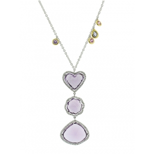 18k Solid White Gold Diamond & 11.43ct Amethyst Heart Shape Gemstone Necklace