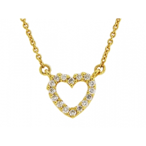 Round Diamond Open Heart 18k Yellow Gold Necklace