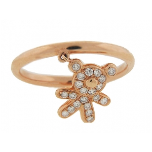 Pave Diamond 18k Rose Gold Teddy Bear Charm Ring
