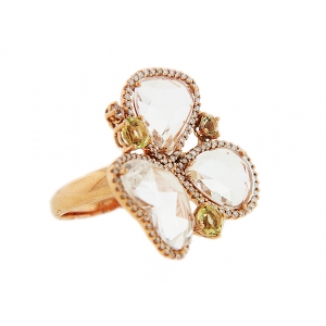 18k Pink Gold Pave Diamond & Gemstone Cocktail Flower Ring