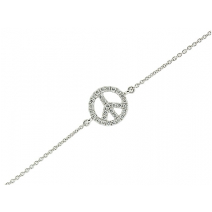 18k Solid White Gold Mini Peace Symbol Pendant Bracelet