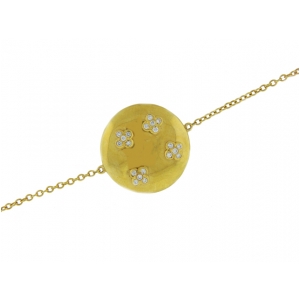 Circle Shape 18k Solid Yellow Gold & Flower Shape Diamond Bracelet