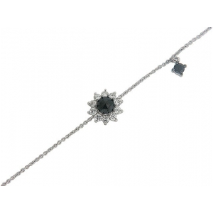 White & Black Diamond 18K Gold Flower Charm Bracelet
