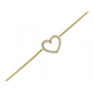 Pave Diamond 18k Yellow Gold Open Heart Charm Bracelet