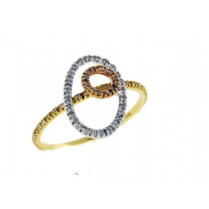 Tri-Tone Pave Diamond 18k Gold Double Circle Ring