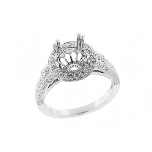 Vintage Milgrain Diamond Semi Mounting Engagement Ring