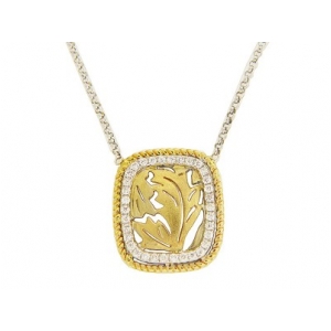 Vintage Diamond Leaf Square Pendant 18k Gold Necklace