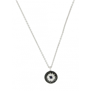 18k White Gold & Black Diamond Blue Sapphire Center Circle Shape Evil Eye Necklace