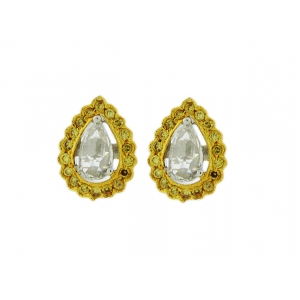 18k White & Yellow Gold Pear Shape Stud Earrings