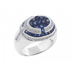 Invisible Set Diamond Sapphire 18k Gold Men's Pinky Ring