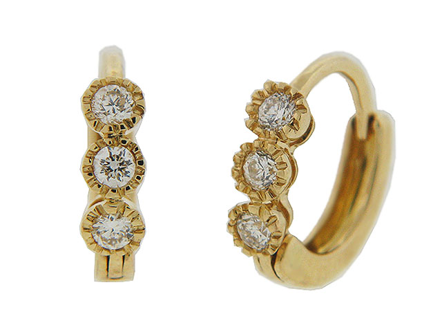 Bezel Set Diamond 18k Gold Milgrain Huggie Kids Earrings At Vonora